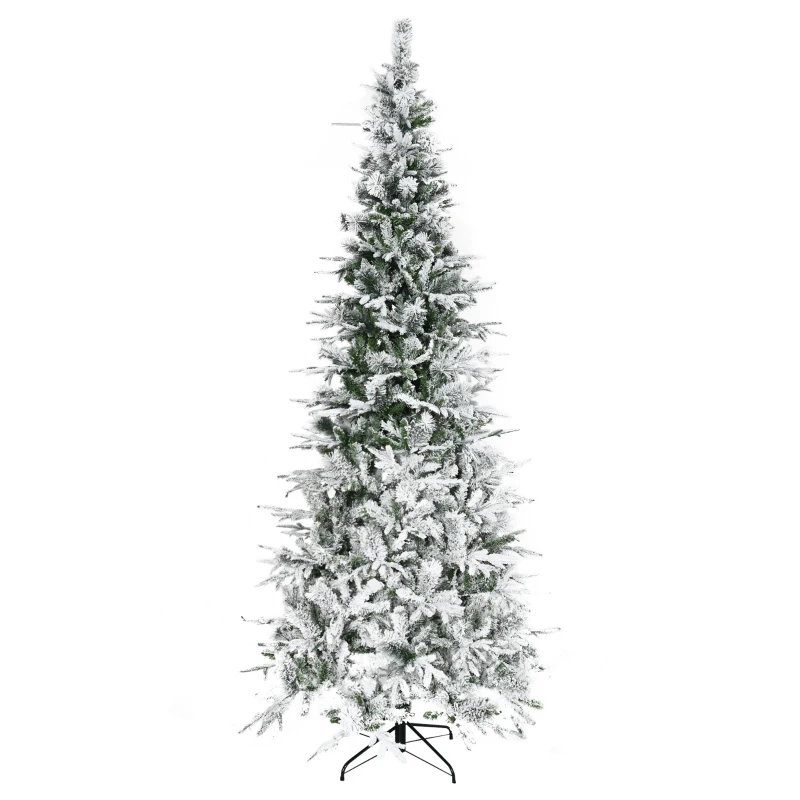 HOMCOM 9' Unlit Snow Flocked Pine Artificial Christmas Tree with Realistic Branches and 1159 Tips, Green