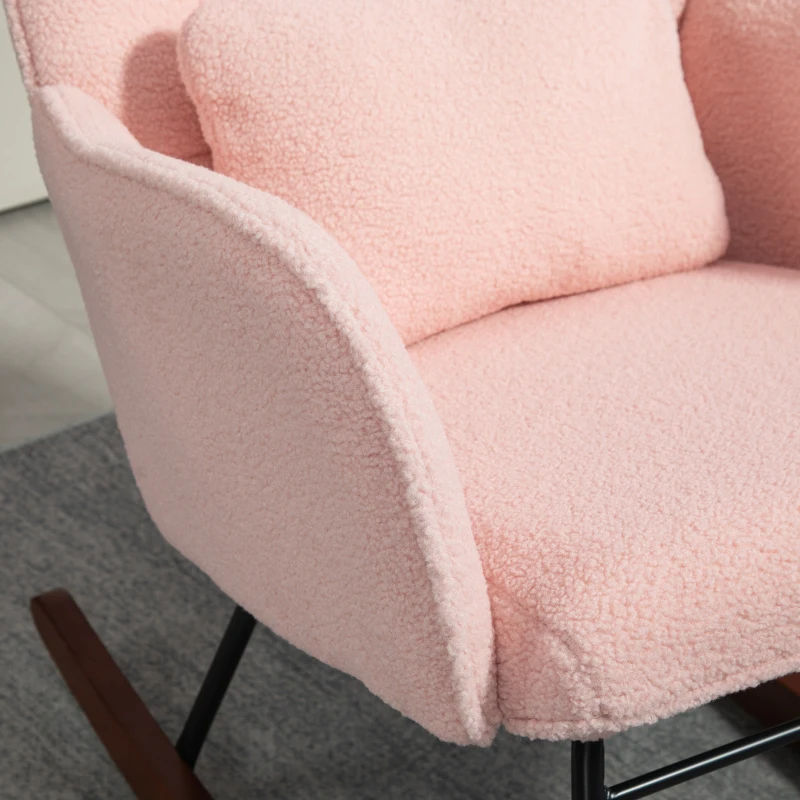 HOMCOM Nursery Rocking Chair with Headrest, Lumber Pillow, Nursing Chair with High Back for Living Room, Bedroom, Pink