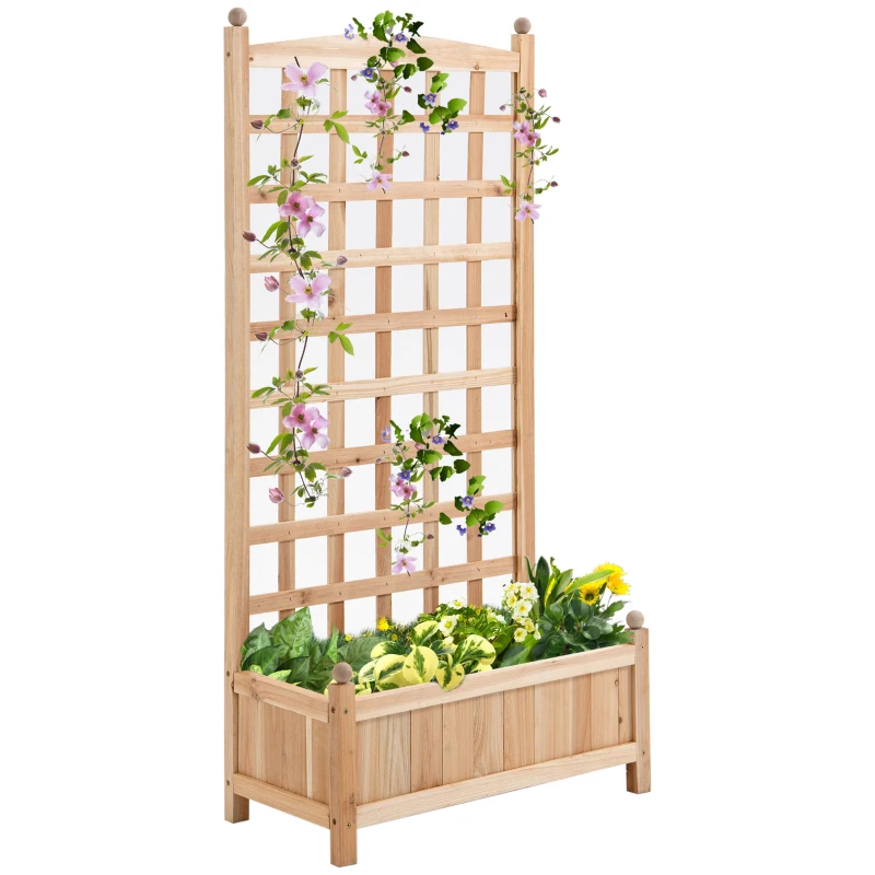 Outsunny 24" x 12" x 49" Raised Garden Bed with Trellis Board Back & Strong Wooden Design & Materials