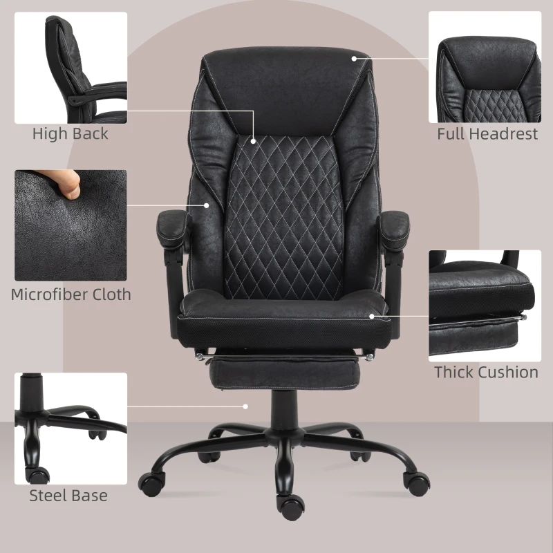 HOMCOM Executive Office Chair with footrest, High Back Desk Chair, Reclining Swivel Chair, Black