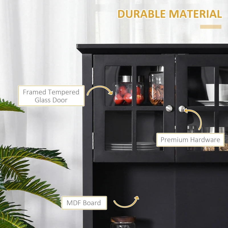 HOMCOM Elegant Buffet with Hutch, Kitchen Pantry Storage Cabinet with Framed Glass Door Drawer and Microwave Space, Black