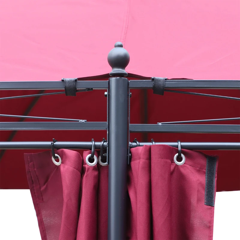 Outsunny 11.5' Patio Gazebo, Outdoor Gazebo Canopy Shelter with Curtains, Romantic Round Double Roof, Solid Steel Frame for Garden, Lawn, Backyard and Deck, Wine Red