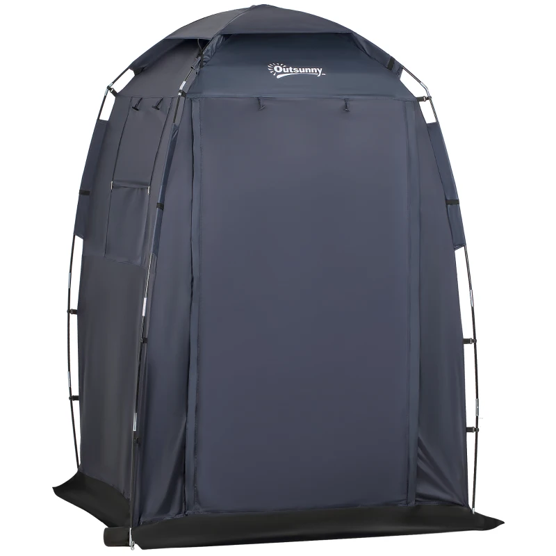Outsunny 60" x 60" x 82" Shower Tent Extra Wide Changing Room Privacy Portable Camping Shelters with Windows & Floor Mat, Dark Blue