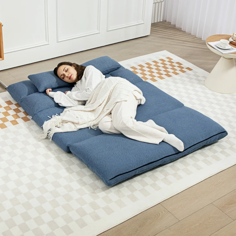 HOMCOM Floor Sofa, Foldable 2-Seater Lazy Sofa Sleeper with 9-position Backrest and 2 Pillows Light Blue