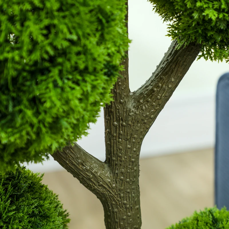 HOMCOM 43.3" Artificial Ball Cypress Topiary Tree, Fake Plant in Pot for Indoor Outdoor Living Room Green