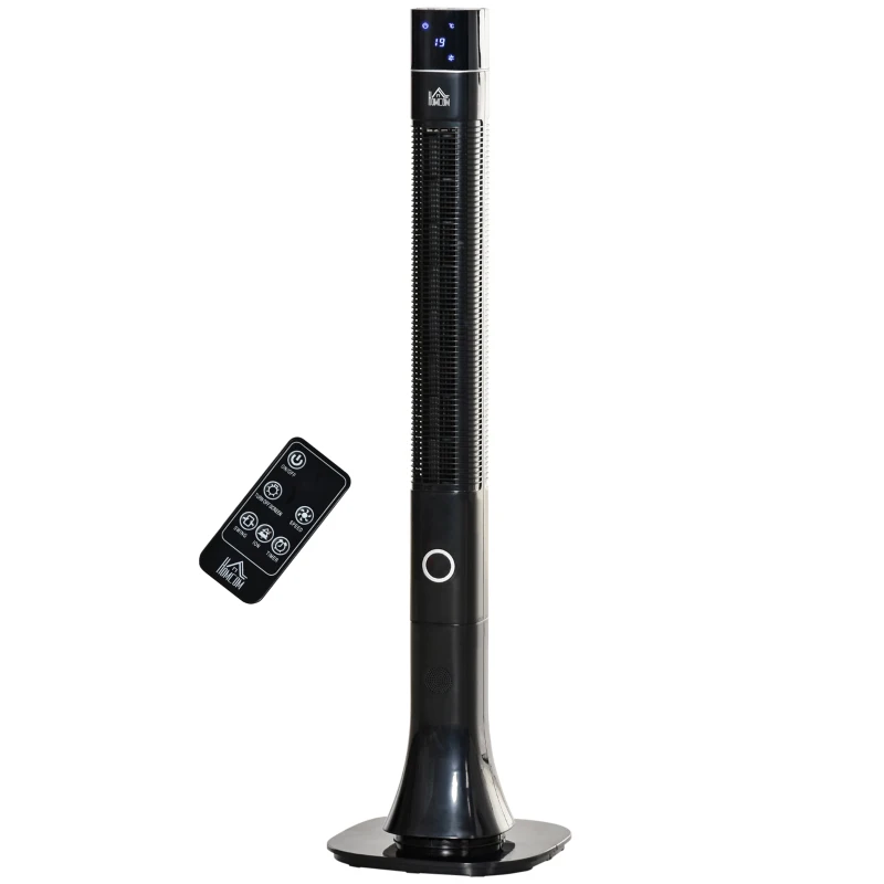 HOMCOM 47.25" Oscillating Tower Fan Cooling for Bedroom with 3 Speeds, Floor Fan with 12h Timer, LED Display, and Remote Control, Black