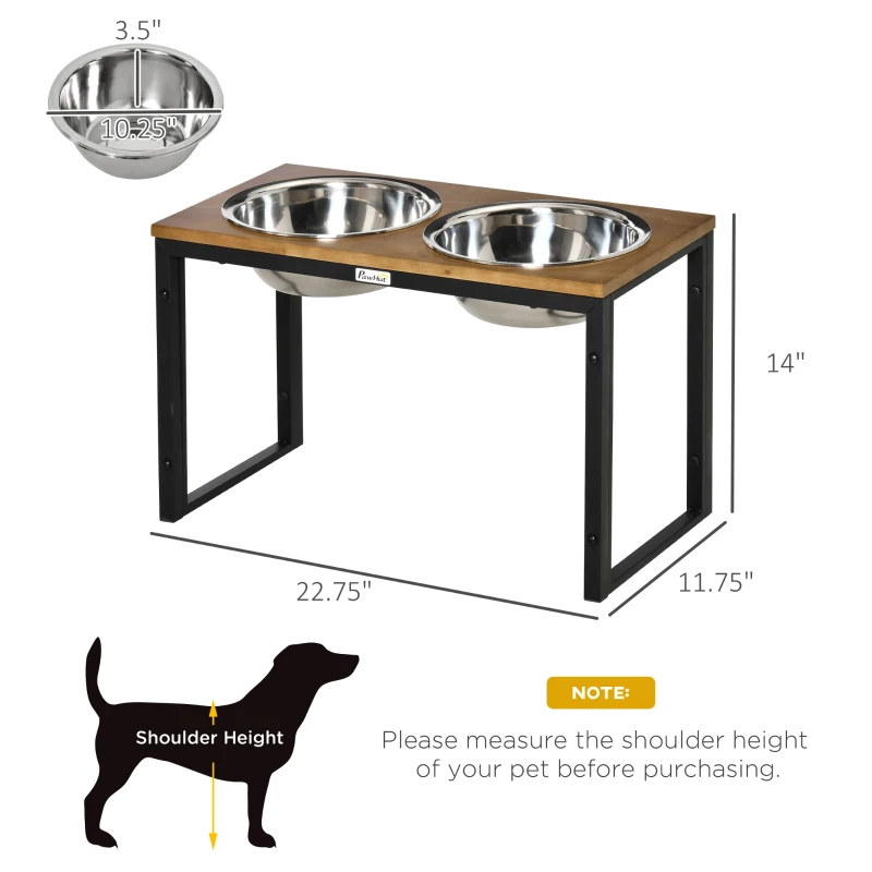 PawHut Elevated Dog Bowls with Stand, Raised Dog Feeder for Large Sized Dogs, Oak