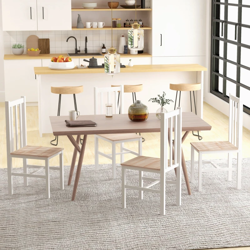 HOMCOM Farmhouse Dining Table Chairs, Set of 4 Pine Wood Kitchen Table Chairs with Slat Back for Living Room, Bedroom, White