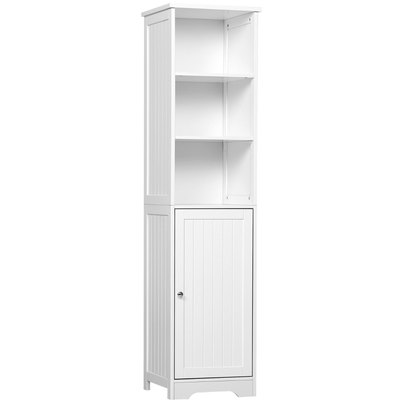 kleankin Tall Bathroom Storage Cabinet, Freestanding Tower Cabinet with Adjustable Shelf, 3 Open Shelves, White
