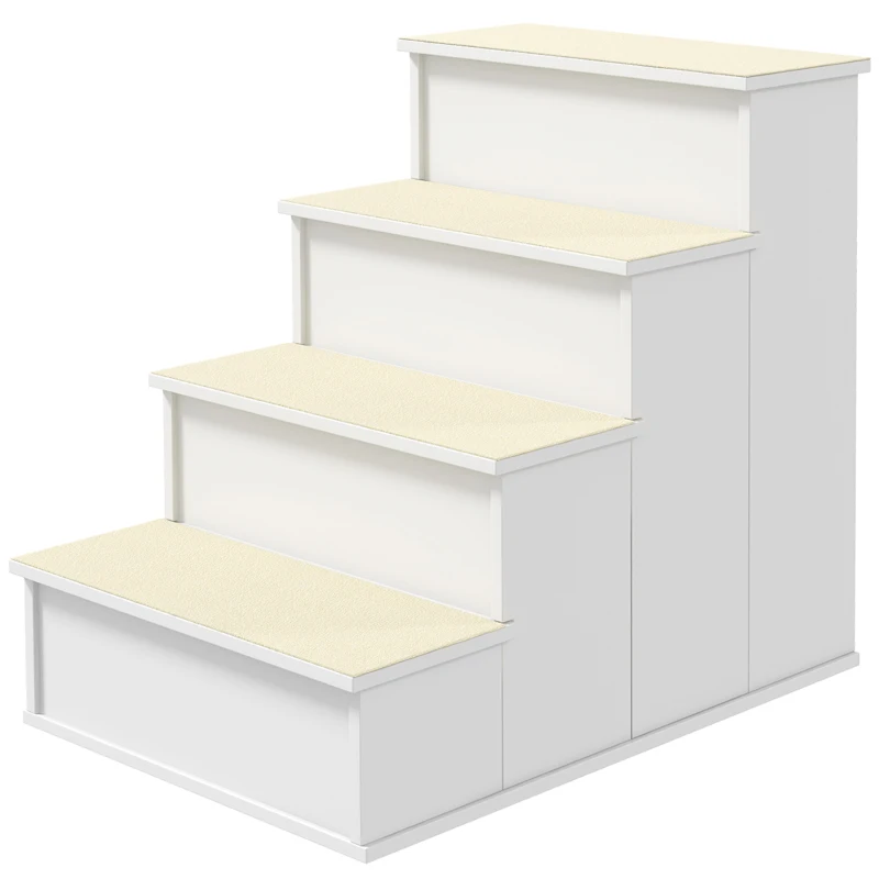 PawHut Dog Steps Pet Stairs for Bed Cat Ladder for Couch with Non-Slip Carpet, 15.7" x 23.2" x 21.3", White