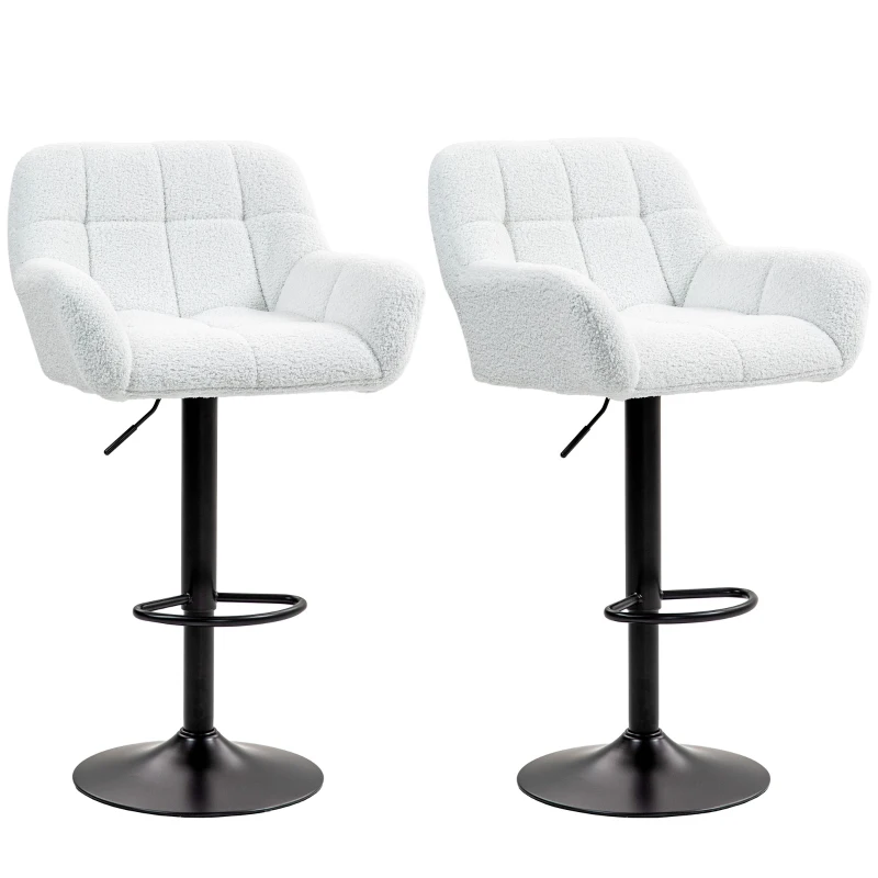 HOMCOM Swivel Barstools Set of 2 Adjustable Bar Stools with Footrest Armrests for Dining Room Cream White