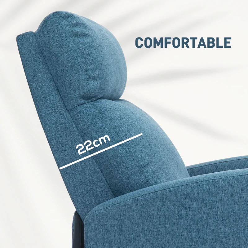 HOMCOM Fabric Recliner Armchair Manual Home Theater Seating Single Reclining Sofa Chair with Padded Seat for Living Room, Blue