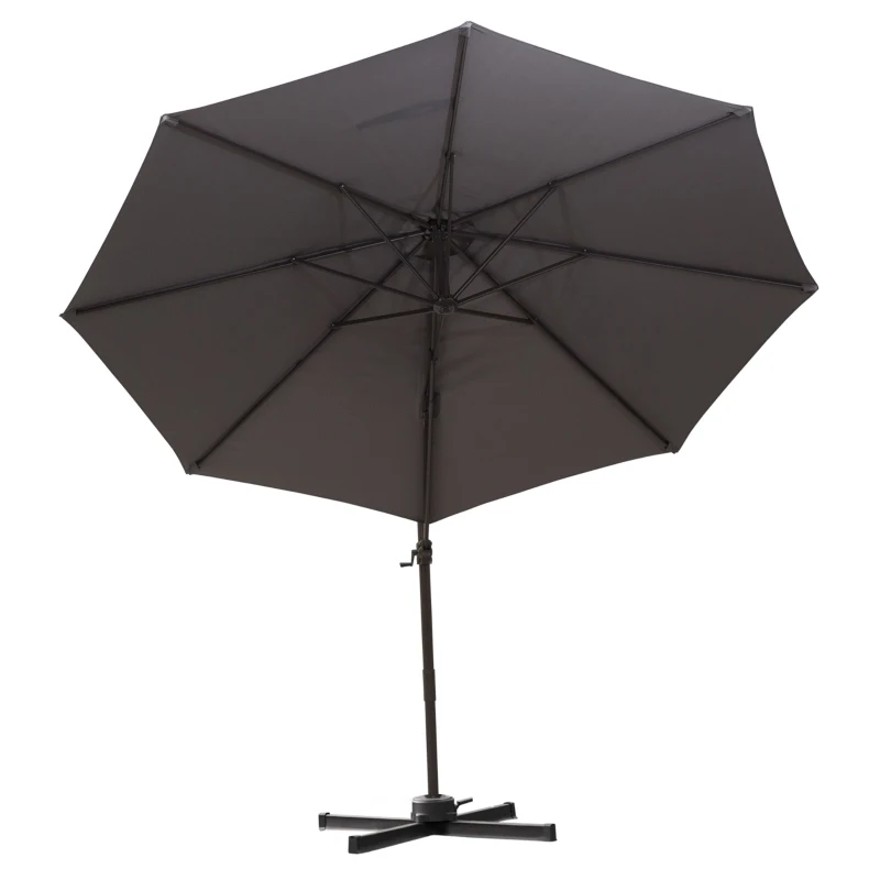 Outsunny 10ft Cantilever Patio Umbrella with 360° Rotation, Crank & Cross Base for Garden Deck Pool Backyard, Grey