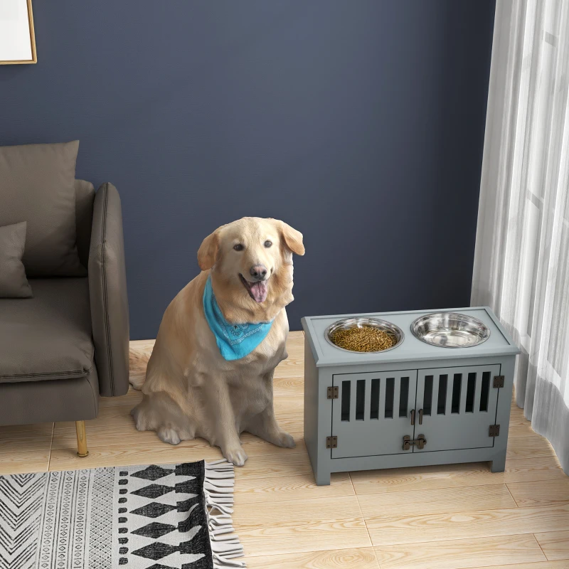 PawHut Dog Food Storage Cabinet with Bowls & Dog Feeding Station, Gray