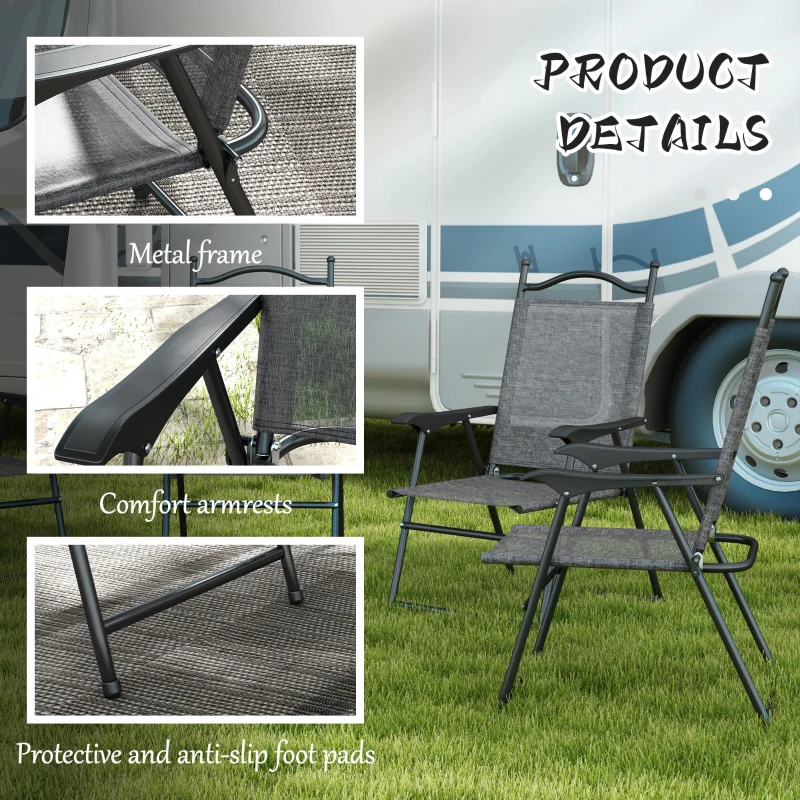 Outsunny 4 Piece Folding Patio Camping Chair Set, Sports Chairs for Adults with Armrests, Mesh Fabric Seat for Lawn, Gray