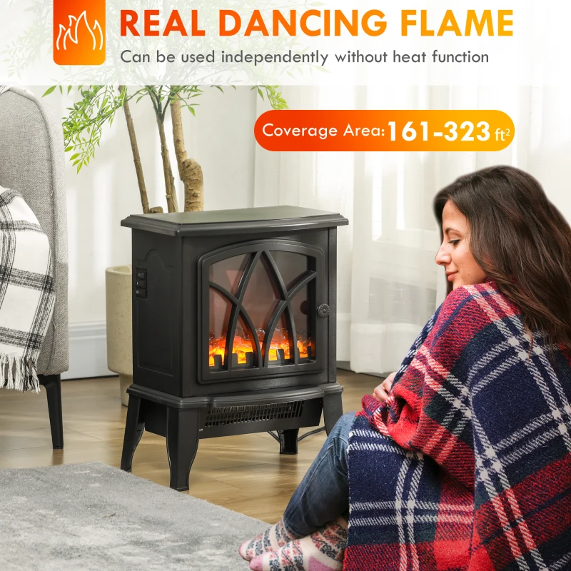 HOMCOM Electric Fireplace Heater, Freestanding Fireplace Stove with Realistic Flame and Overheat Protection, 750W/1500W, Black