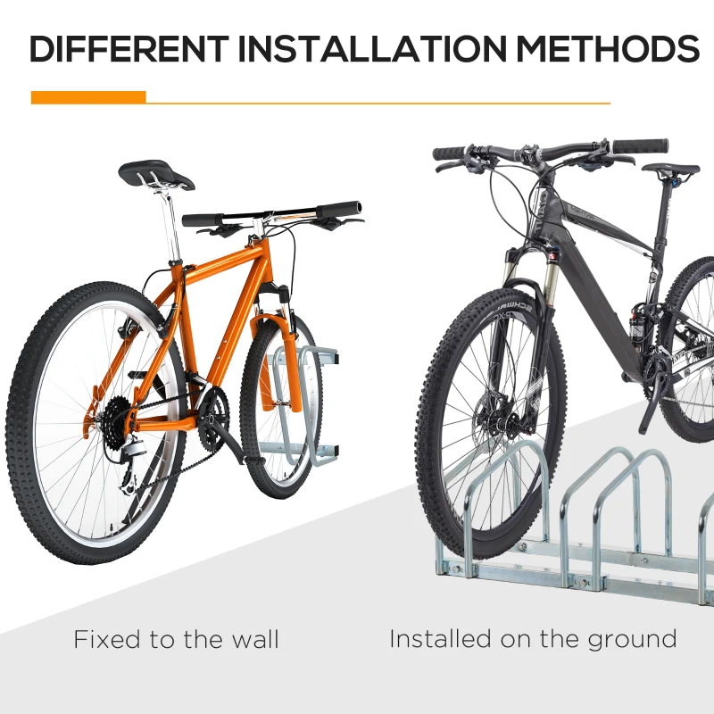 Soozier 4-Bike Bicycle Floor Parking Rack Cycling Storage Stand Garage Organizer for Indoor and Outdoor Use Silver