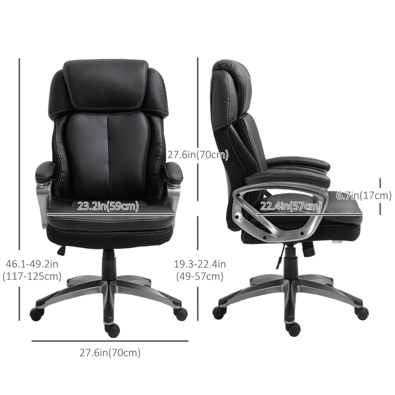 Vinsetto High Back Executive Chair Computer Ergonomic Task Seat PU Leather Swivel Chair for Office with Padded Armrests, Adjustable Height, Black