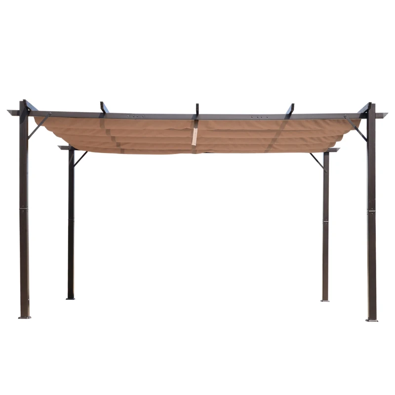 Outsunny 10' x 13' Aluminum Patio Pergola with Retractable Pergola Canopy, Backyard Shade Shelter for Porch, Outdoor Party, Garden, Grill Gazebo, Brown