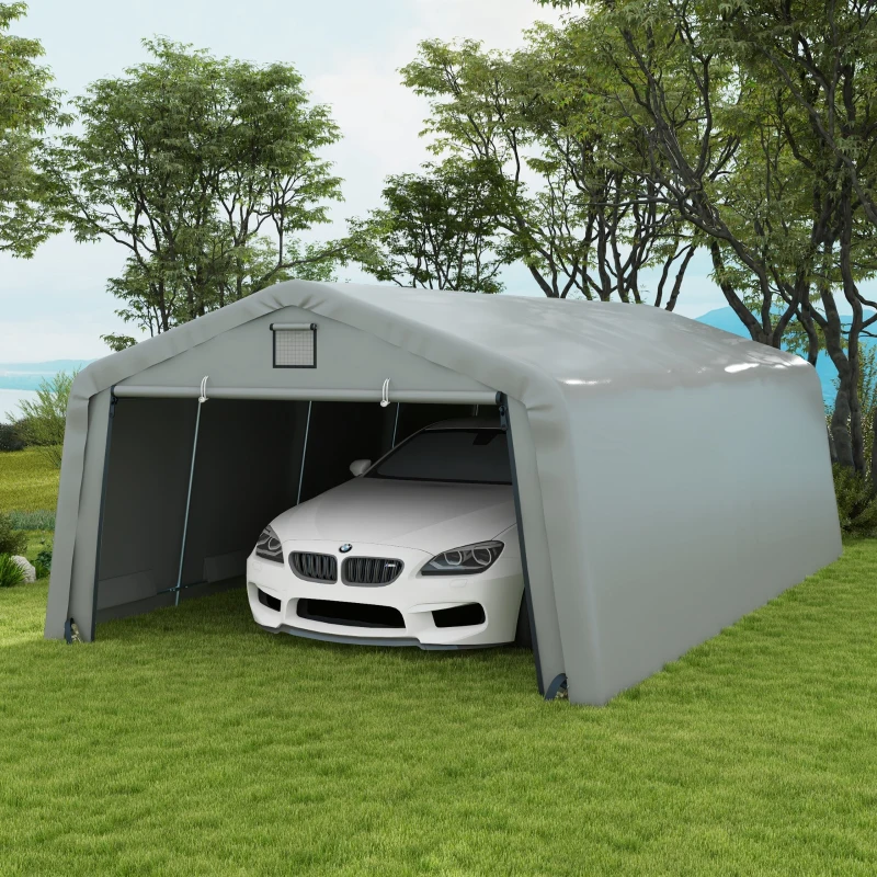 Outsunny Carport 12' x 20' Portable Garage, Heavy Duty Car Port Canopy with Ventilation Windows and Large Roll-up Door, Gray