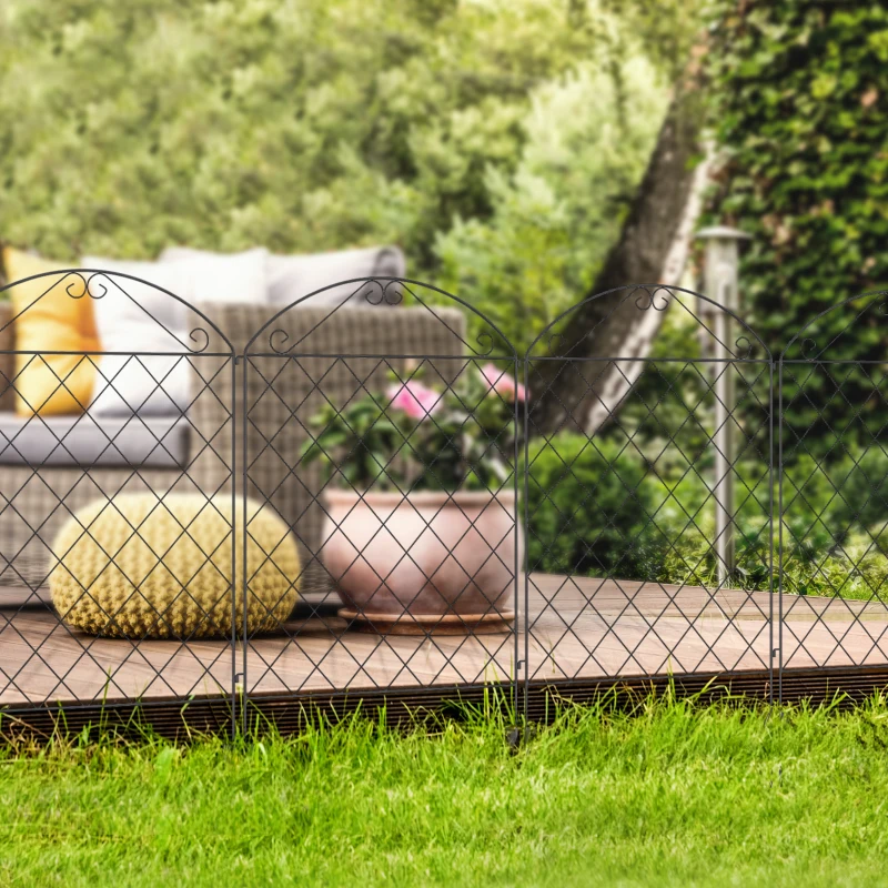 Outsunny Outdoor Metal Garden Fence Panels, Animal Barrier & Border Edging for Yard, Patio, 4 Pack, Curved Scrollworks