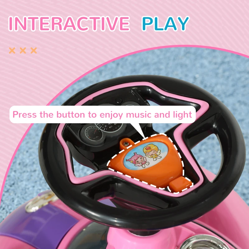 Qaba Baby Push Car with Music, Horn, Light, Pink