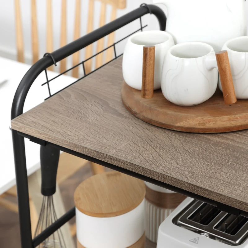 HOMCOM Kitchen Cart with Storage, 16"W Slim Rolling Cart, 4 Tier Kitchen Shelves on Wheels with Side Racks, 2 Basket for Fruit Vegetable, Utility Cart for Narrow Space, Laundry, Oak