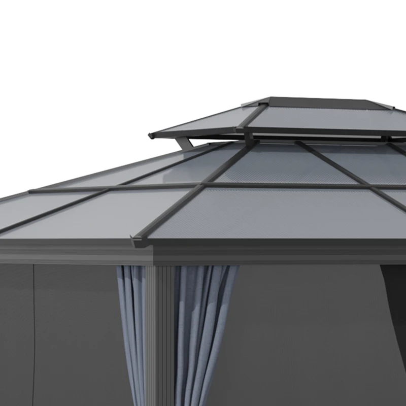 Outsunny 10' x 12' Hardtop Gazebo Canopy with Polycarbonate Roof, Aluminum Frame, Permanent Pavilion Outdoor Gazebo with Netting, for Patio, Garden, Backyard, Deck, Lawn, Black