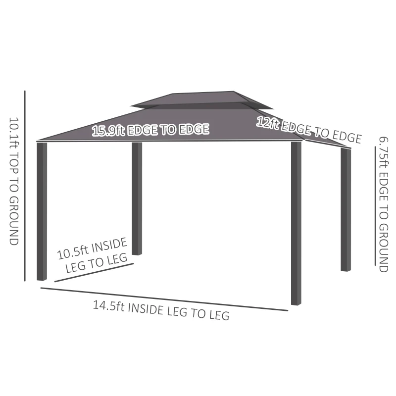 Outsunny 12' x 16' Hardtop Gazebo with Curtains and Netting, Permanent Pavilion Metal Double Roof Gazebo Canopy with Aluminum Frame and Hooks, for Garden, Patio, Backyard, Brown
