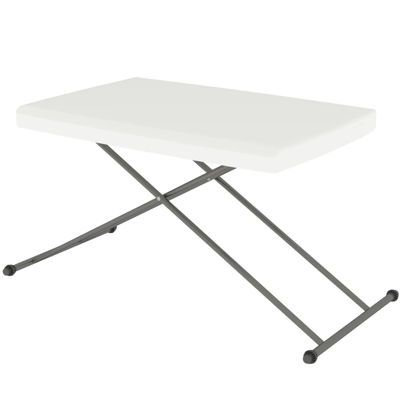 Outsunny Folding Outdoor Patio Table, 3-Level Adjustable Camping Table Picnic Table with HDPE Top, Steel Legs, White
