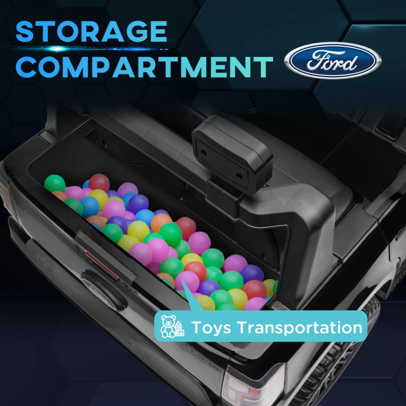 Qaba Ford Ranger Licensed Kids Ride on Car 12V Battery Power Car with Remote Control, Spring Suspension Toy Storage, Black