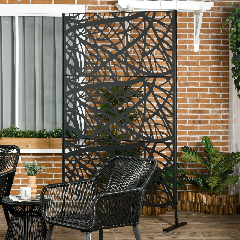 Outsunny Decorative Outdoor Privacy Screen, See-Through Outdoor Divider/Separator with Twisted Branch Motif for Fun Shadows or Climbing Plant Trellis, Fence Panel for Garden Walkway, Backyard, 6.5FT