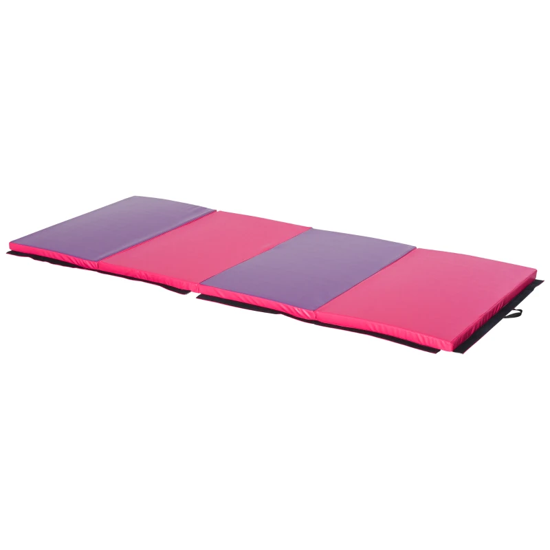 Soozier 4'x10'x2'' Folding Gymnastics Tumbling Mat, Exercise Mat  with Carrying Handles for Yoga, MMA, Martial Arts, Stretching, Core Workouts, Pink and Purple
