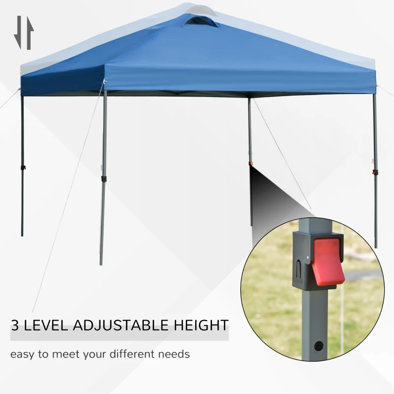Outsunny 10' x 10' Pop Up Canopy Tent, Instant Sun Shelter with 3-Level Adjustable Height, Top Vents and Wheeled Carry Bag for Outdoor, Garden, Patio, Blue