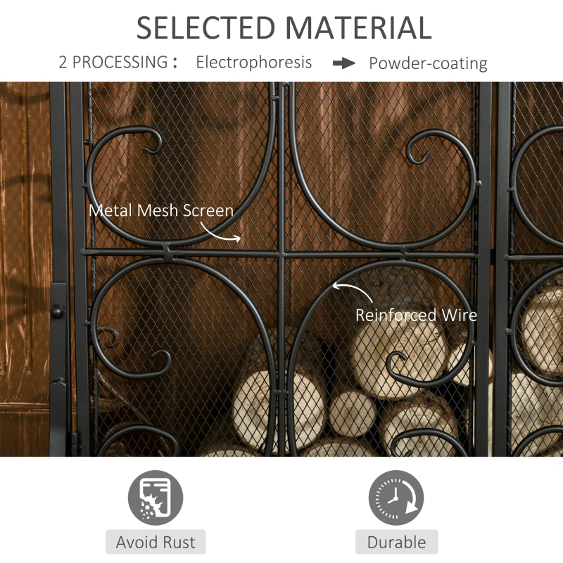 HOMCOM 2-Panel Mesh Fireplace Screen Cover with Double Doors, Steel Fire Spark Guard Cover, 34x35in Art Modern Decoration for Living Room, Black