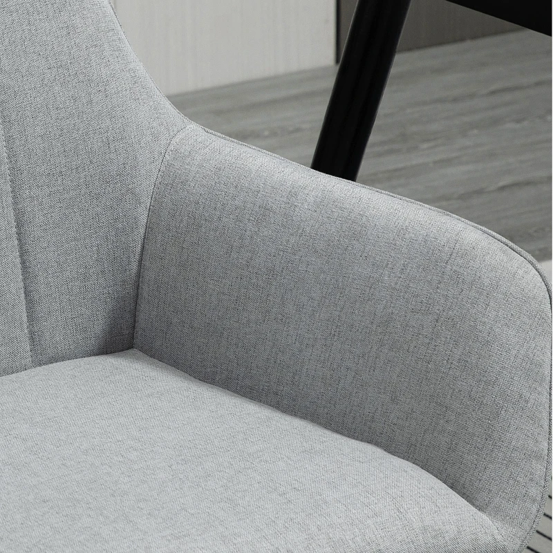 HOMCOM Dining Chairs Set of 2, Upholstered Linen Fabric Accent Chairs with Metal Legs, Light Grey