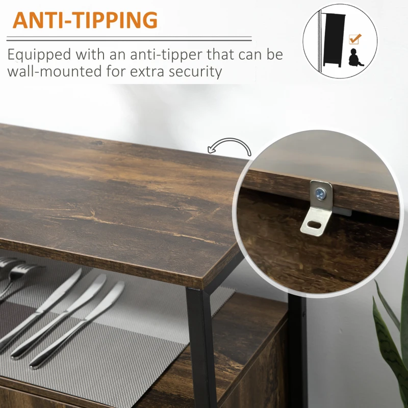 HOMCOM Industrial Kitchen Sideboard, Buffet Cabinet with Storage Open Compartment and Adjustable Shelves for Living Room, Bedroom, Hallway, Rustic Brown