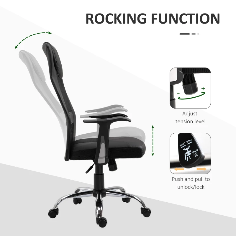 Vinsetto Ergonomic Office Chair with Thick Padded Headrest, Mesh Computer Desk Chair with Tilt Function, Armrest, Black