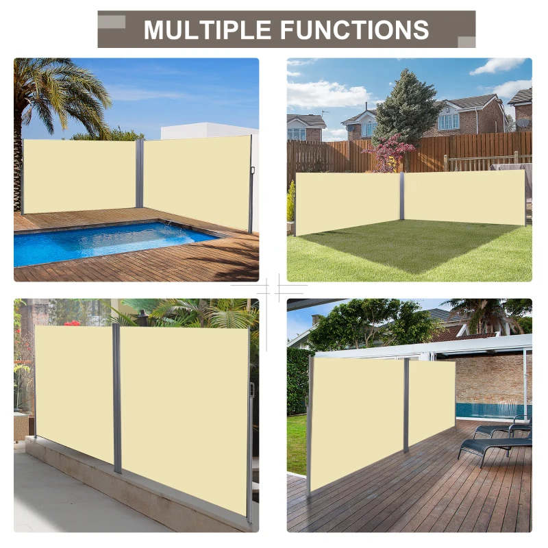 Outsunny 20' Double Retractable Patio Side Awning Garden Sun Shade with UV-Fighting Screen, Auto Pull-Back Function, & Steel Frame, Outdoor or Indoor Use, Beige
