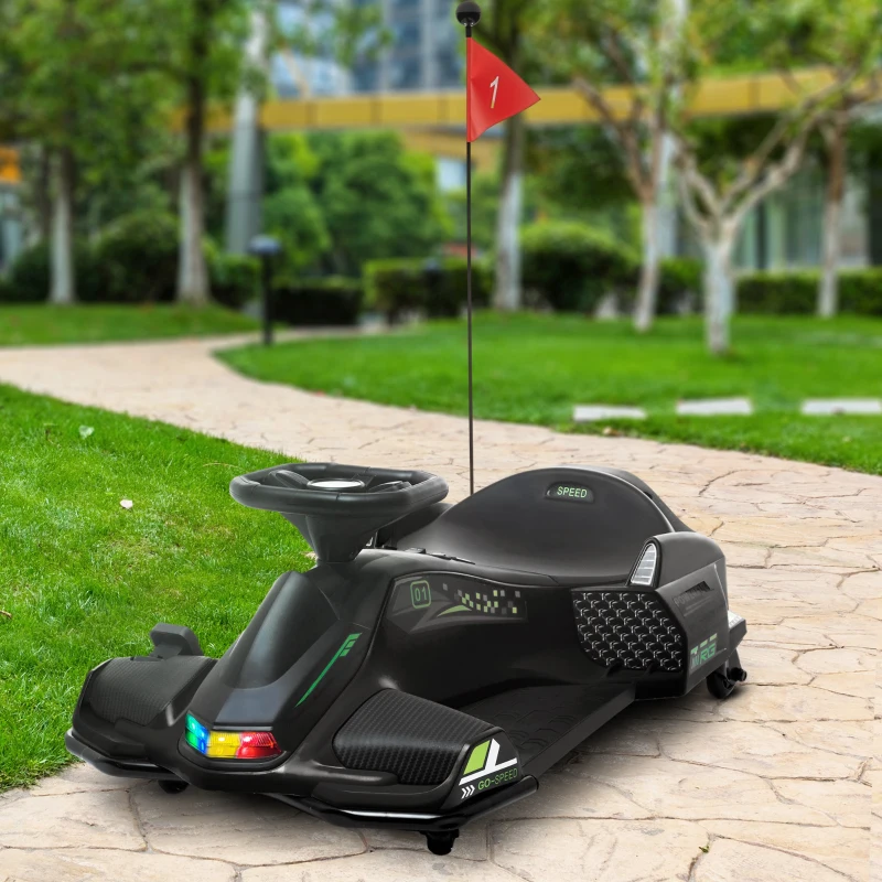 Aosom 12V Electric Drifting Go Kart w/ Slow Start, Music, Lights, Black