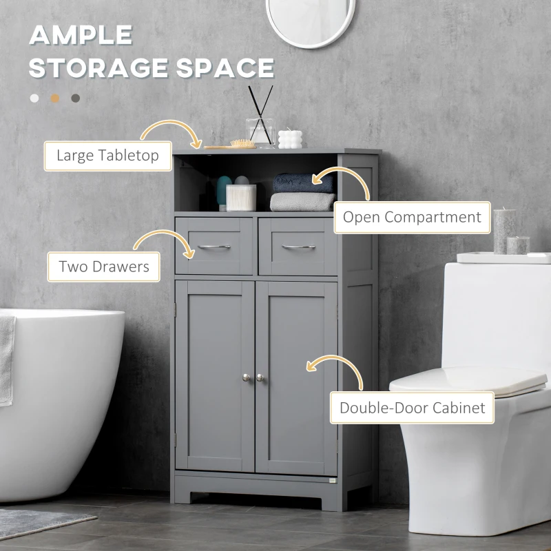kleankin Bathroom Cabinet Organizer, Freestanding Small Storage Cabinet with Two Drawers and Adjustable Shelf for Living Room, or Entryway, Grey