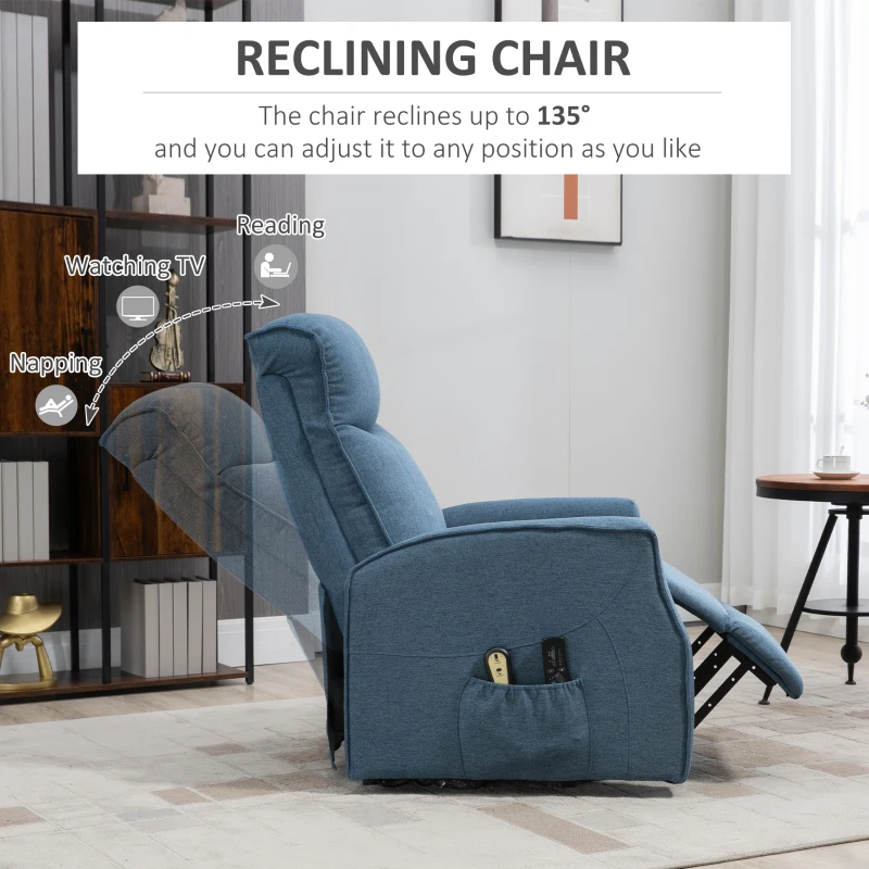 HOMCOM Electric Lift Chair, Power Chair Recliner with 8 Massage Vibration Points, Remote Control, Side Pockets, Blue