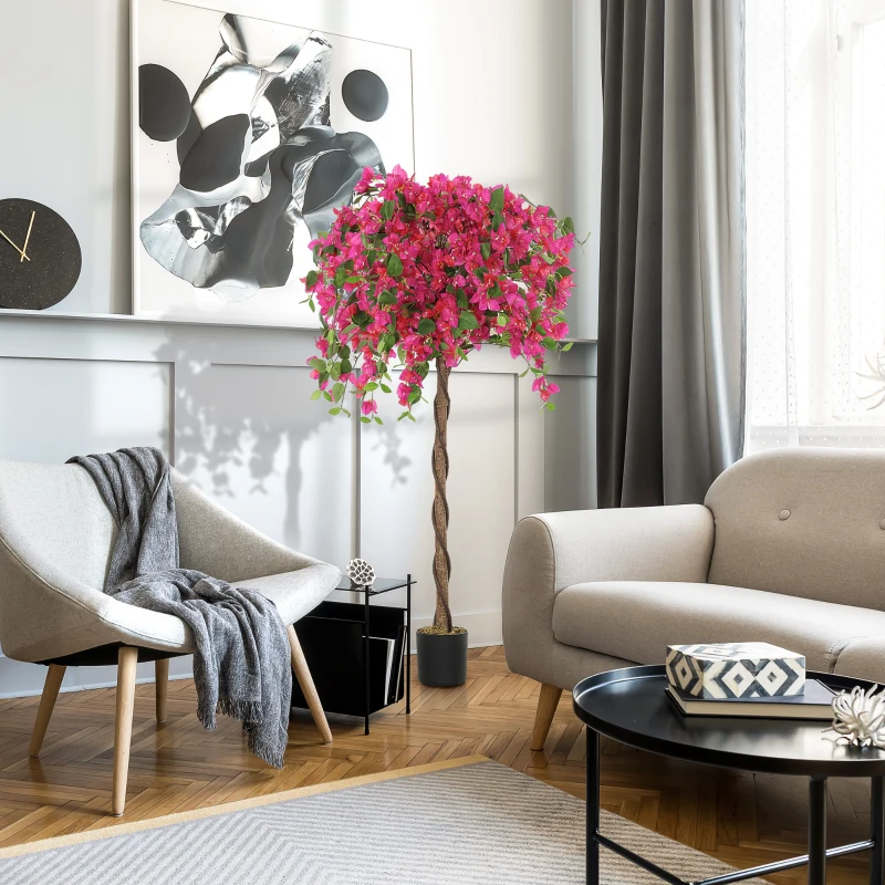 HOMCOM Decorative Artificial Plant, Murraya Flowers in Pot, Fake Plant for Home Indoor Decor, 59 inch, Purple and Red