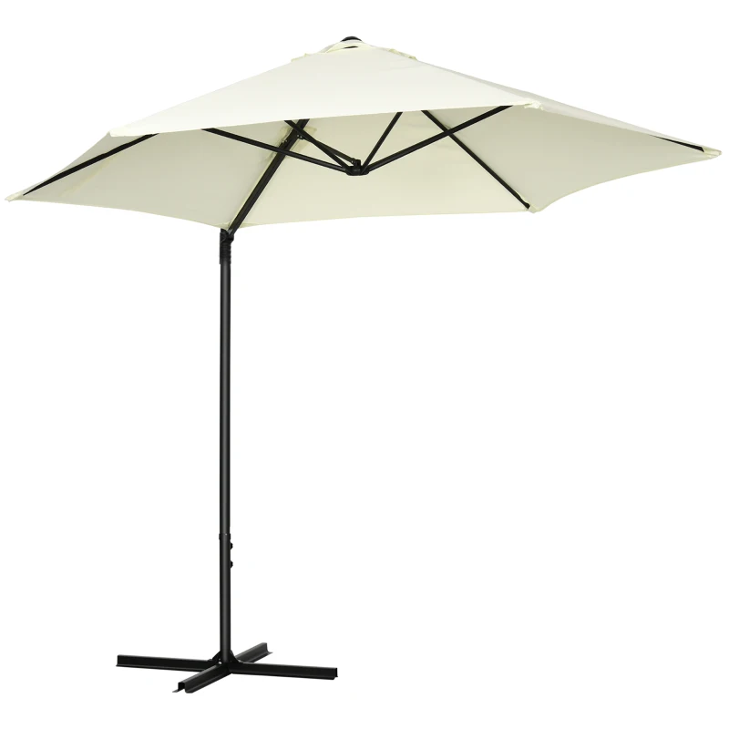 Outsunny 8.5FT Offset Patio Umbrella with 360° Rotation, Outdoor Cantilever Roma Parasol Hanging Sun Shade Canopy Shelter with Cross Base, Beige