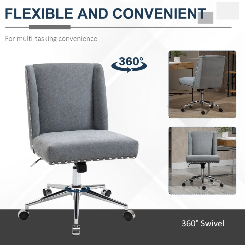 Vinsetto Mid Back Home Office Chair, Task Chair with Tilt, 360° Swivel, Padded Desk Chair with Adjustable Height, Grey