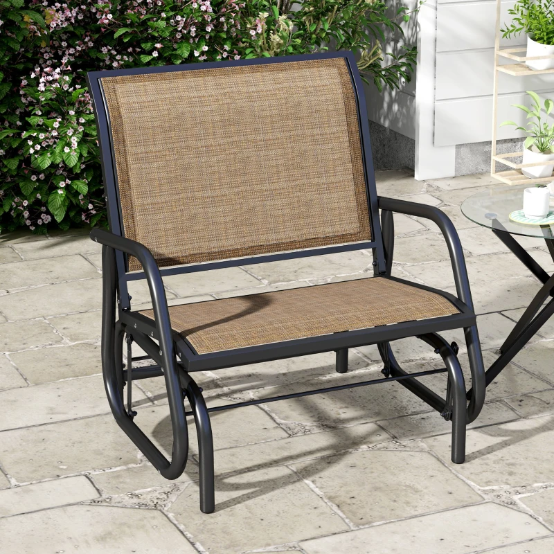 Outsunny Outdoor Glider Chair, Steel Swing Chai with Curved Armrests for Porch, Garden, Poolside, Balcony, Brown