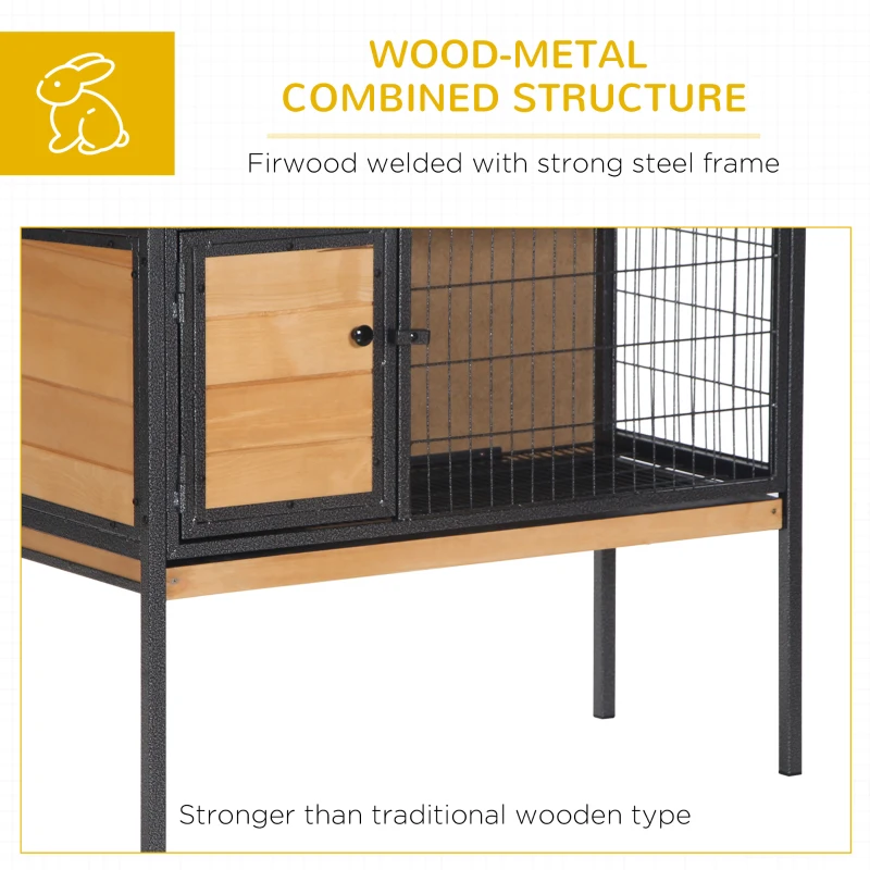PawHut Rabbit Hutch Elevated Bunny Cage Small Animal Habitat with Metal Frame, No Leak Tray, Metal Wire Pan, Openable Water-Resistant Asphalt Roof for Rabbits, Chickens, Ducks, Indoor/Outdoor Natural