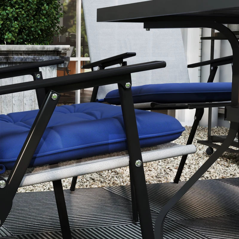 Outsunny 6-Piece Seat Cushion Replacement, Outdoor Patio Chair Cushions Set with Ties, Button Tufted, Dark Blue