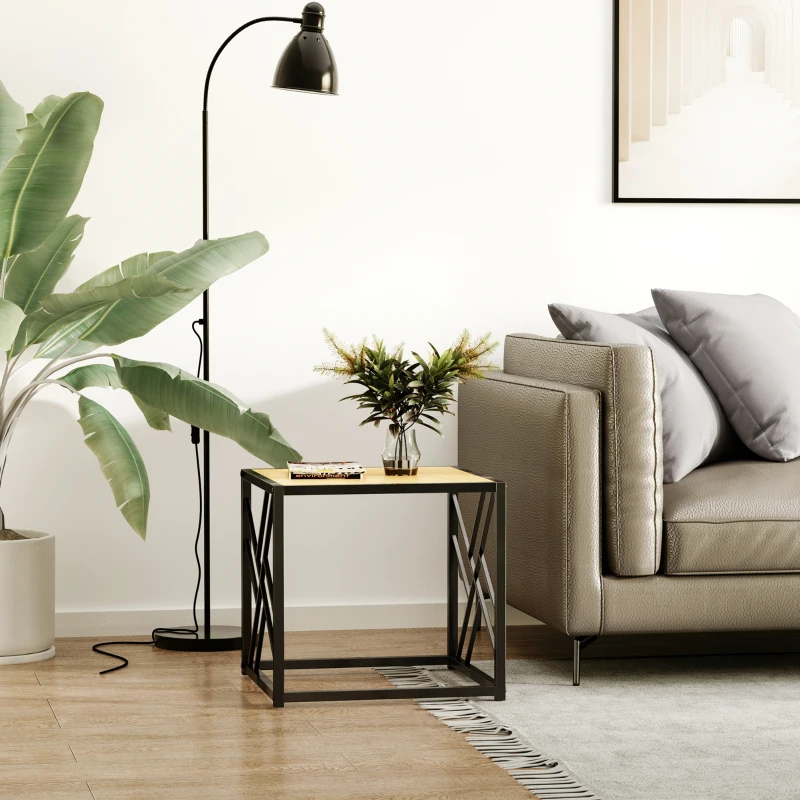 HOMCOM Modern End Table, Accent Side Table with Metal Frame for Living Room, Black