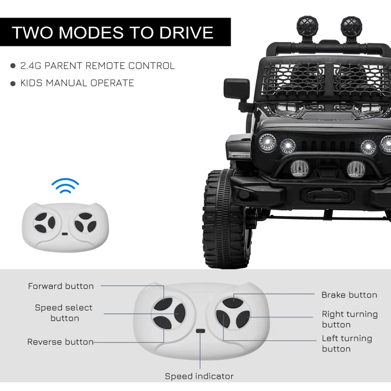 Aosom 12V Battery Powered Kids Ride On Car Off Road Truck Toy w/ Parent Remote, Black